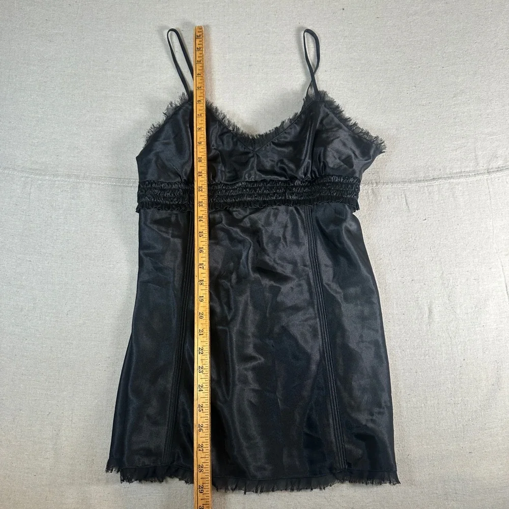 Goth Whimsigoth Witchy Black Satin Lace Trim Chemise Nightgown Slip Dress Medium